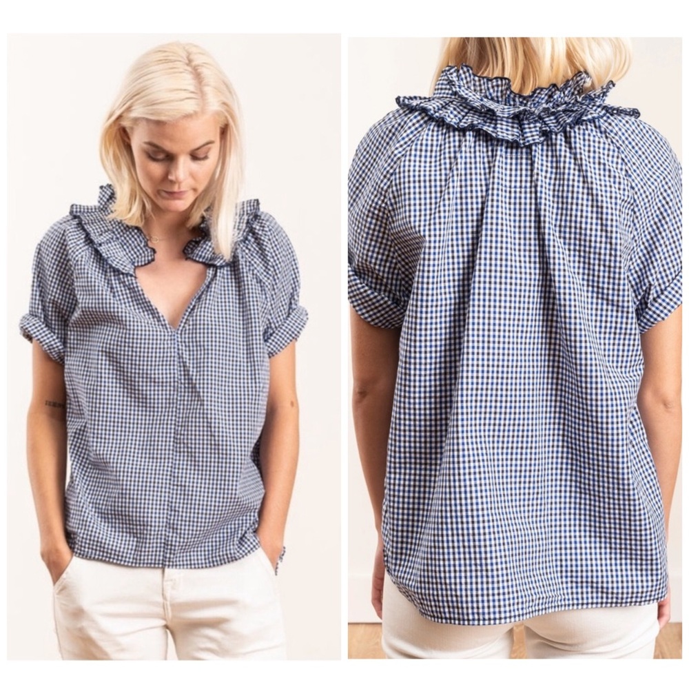 A Shirt Thing Margot Blouse Navy Gingham Check Shirt M/L Cotton Checkered